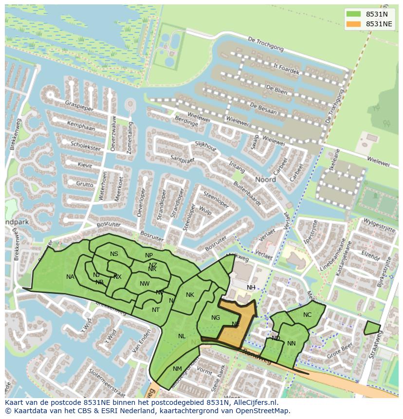 Afbeelding van het postcodegebied 8531 NE op de kaart.