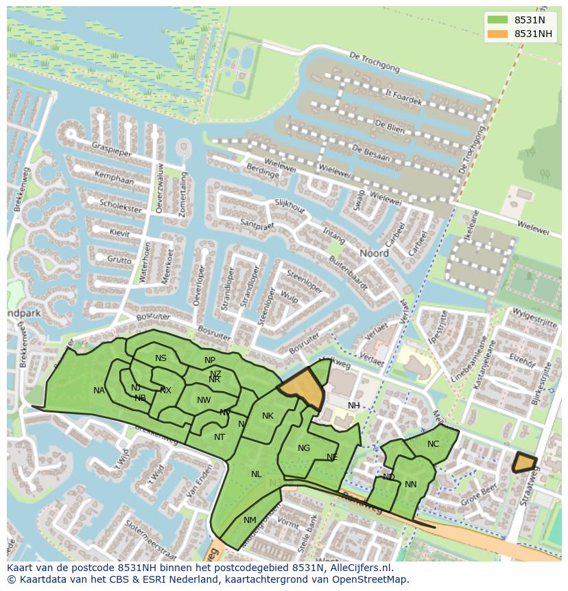 Afbeelding van het postcodegebied 8531 NH op de kaart.