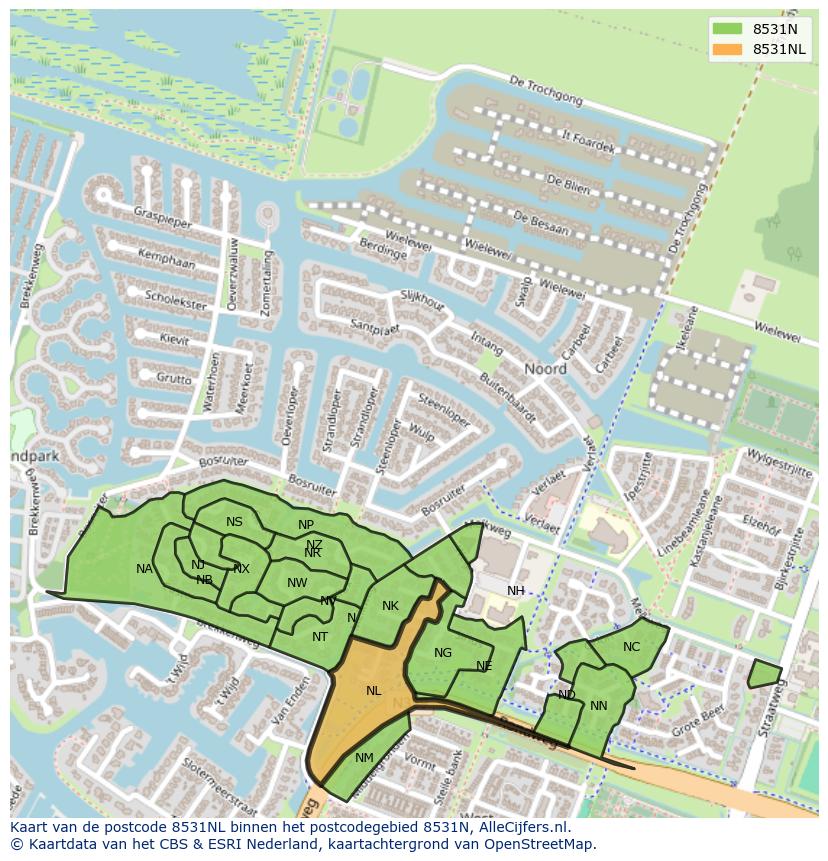 Afbeelding van het postcodegebied 8531 NL op de kaart.