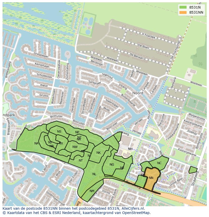 Afbeelding van het postcodegebied 8531 NN op de kaart.
