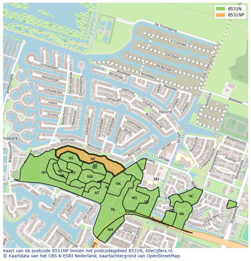 Afbeelding van het postcodegebied 8531 NP op de kaart.