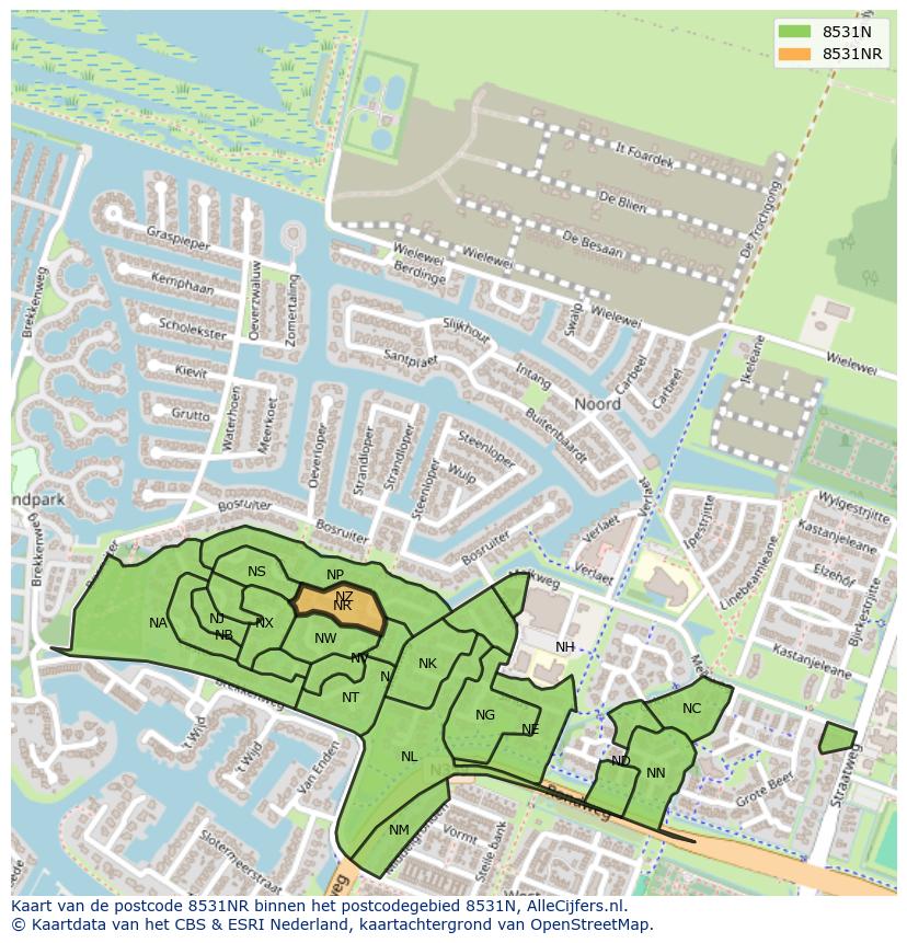 Afbeelding van het postcodegebied 8531 NR op de kaart.