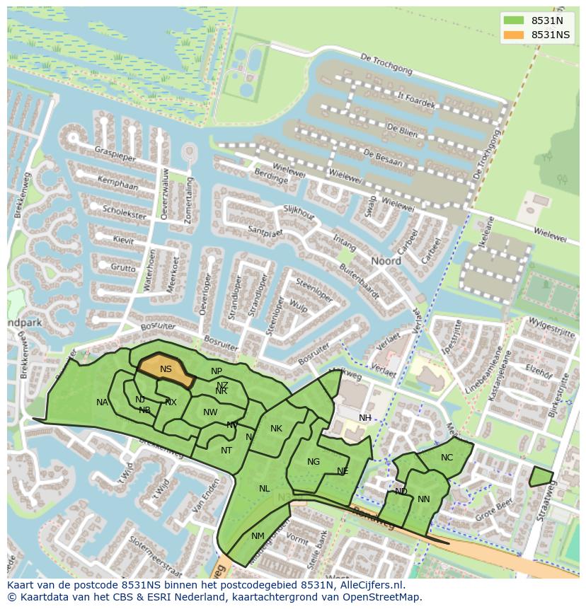 Afbeelding van het postcodegebied 8531 NS op de kaart.