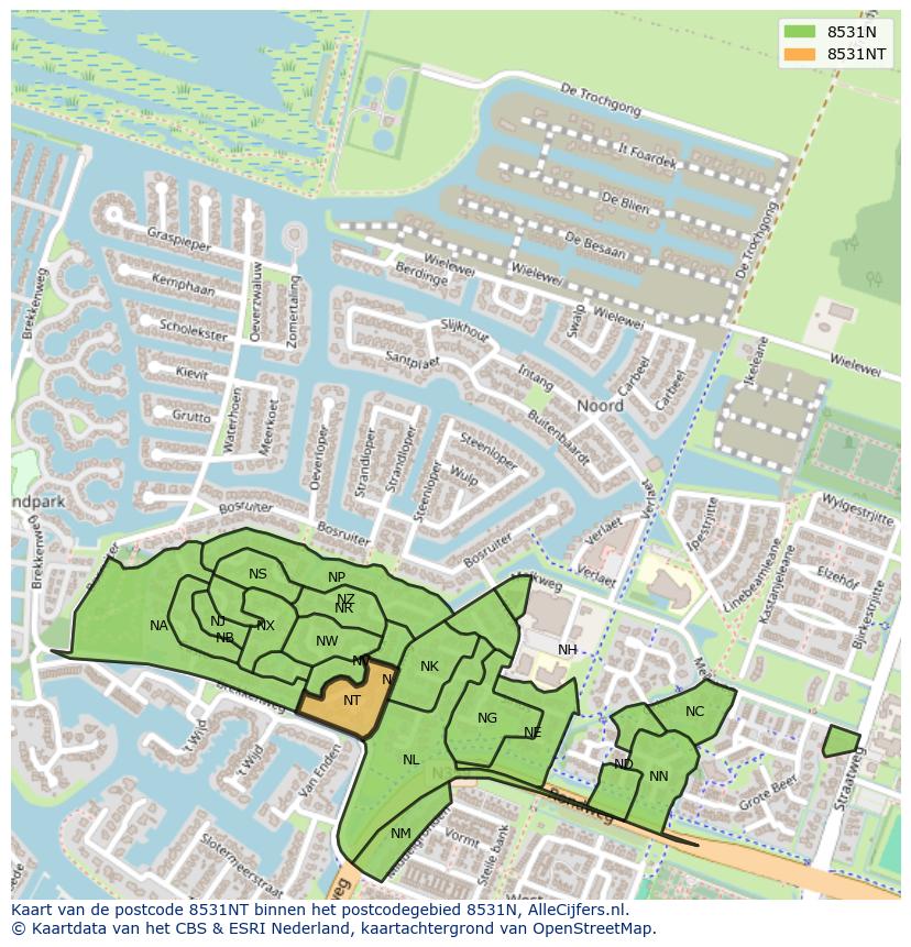 Afbeelding van het postcodegebied 8531 NT op de kaart.