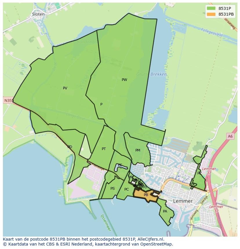 Afbeelding van het postcodegebied 8531 PB op de kaart.