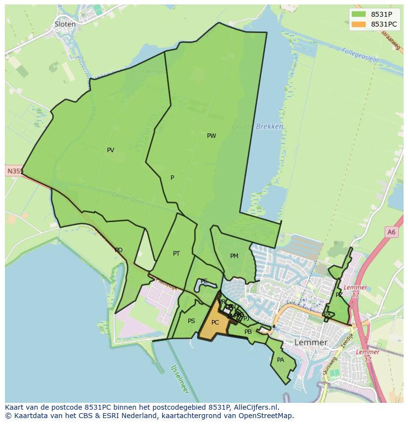 Afbeelding van het postcodegebied 8531 PC op de kaart.