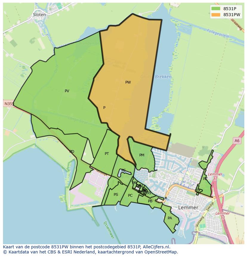 Afbeelding van het postcodegebied 8531 PW op de kaart.
