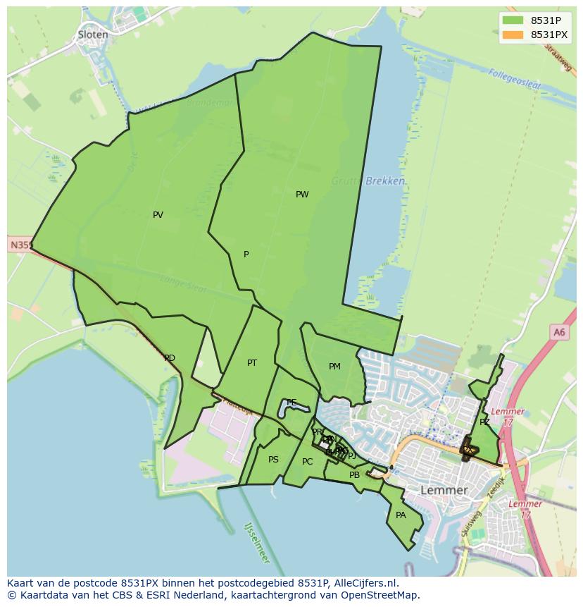 Afbeelding van het postcodegebied 8531 PX op de kaart.
