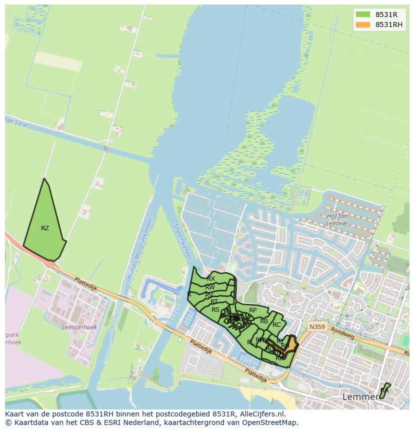 Afbeelding van het postcodegebied 8531 RH op de kaart.