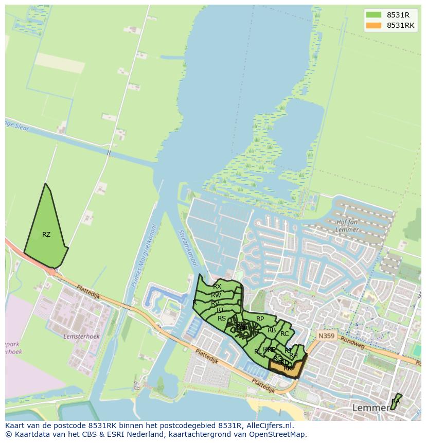 Afbeelding van het postcodegebied 8531 RK op de kaart.