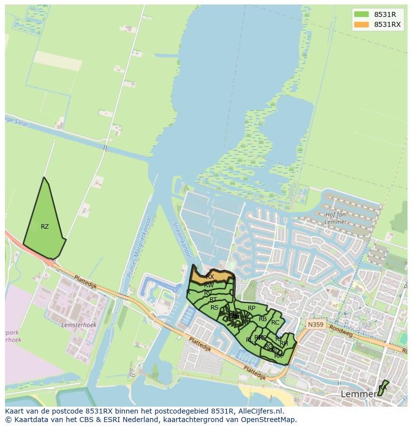 Afbeelding van het postcodegebied 8531 RX op de kaart.