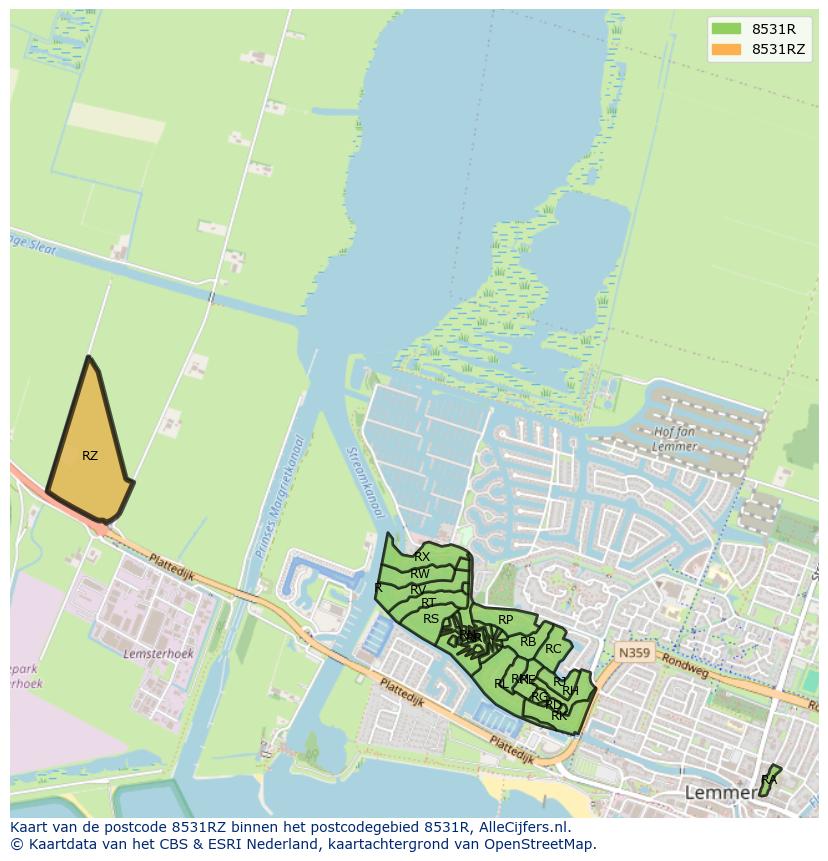 Afbeelding van het postcodegebied 8531 RZ op de kaart.