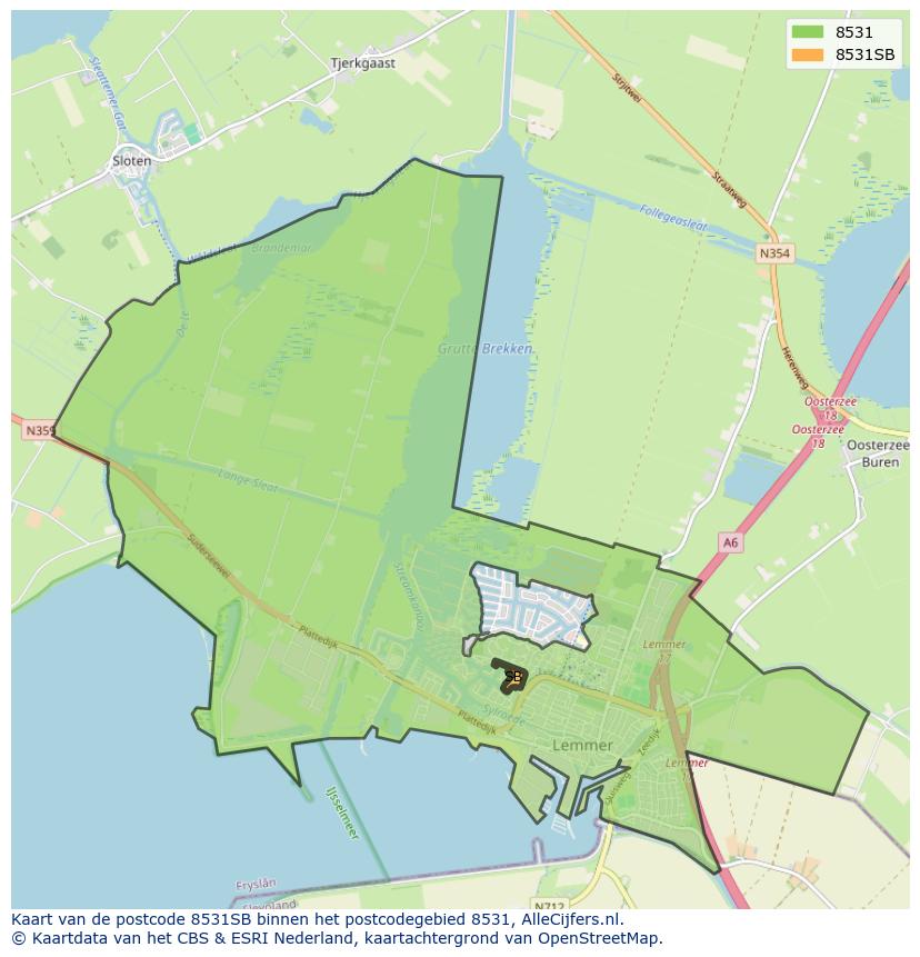 Afbeelding van het postcodegebied 8531 SB op de kaart.