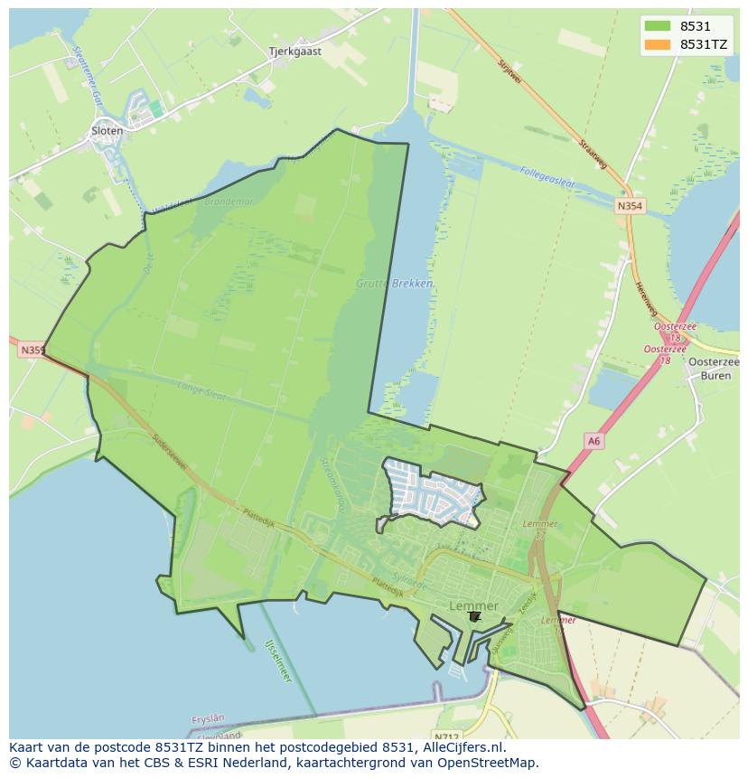 Afbeelding van het postcodegebied 8531 TZ op de kaart.