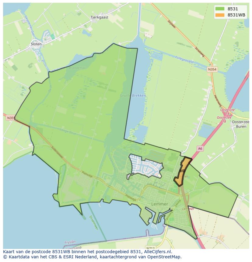 Afbeelding van het postcodegebied 8531 WB op de kaart.