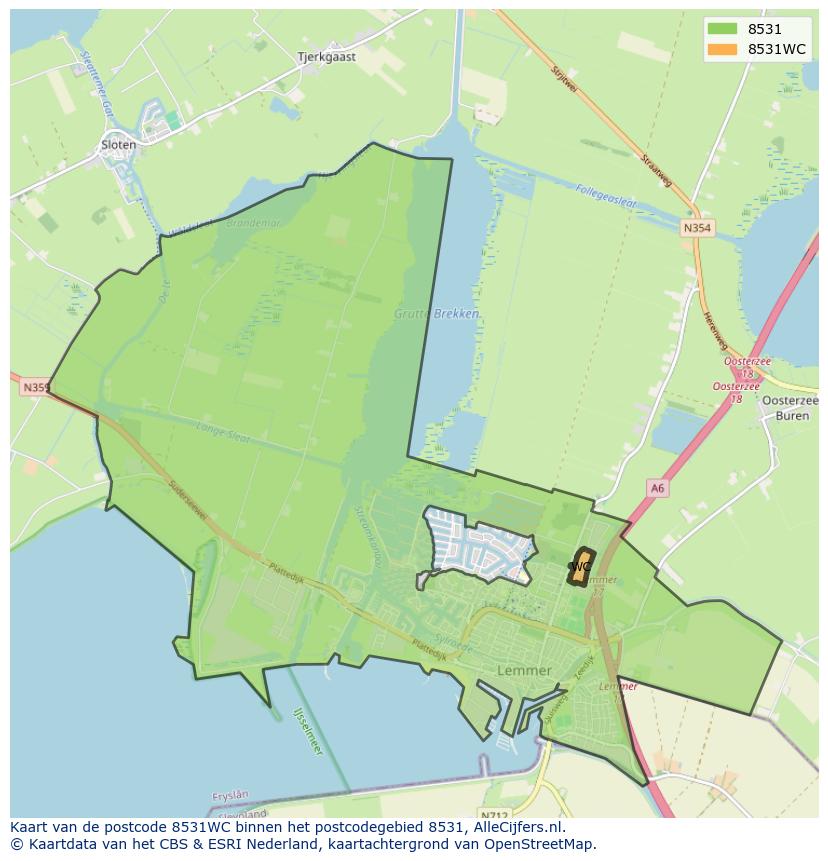 Afbeelding van het postcodegebied 8531 WC op de kaart.