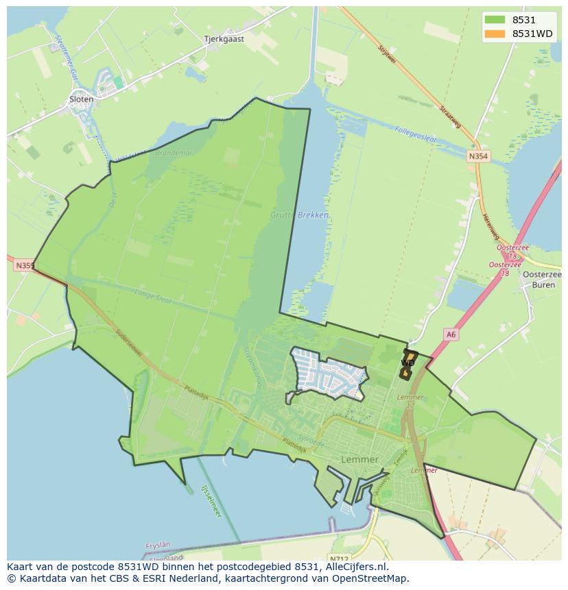 Afbeelding van het postcodegebied 8531 WD op de kaart.