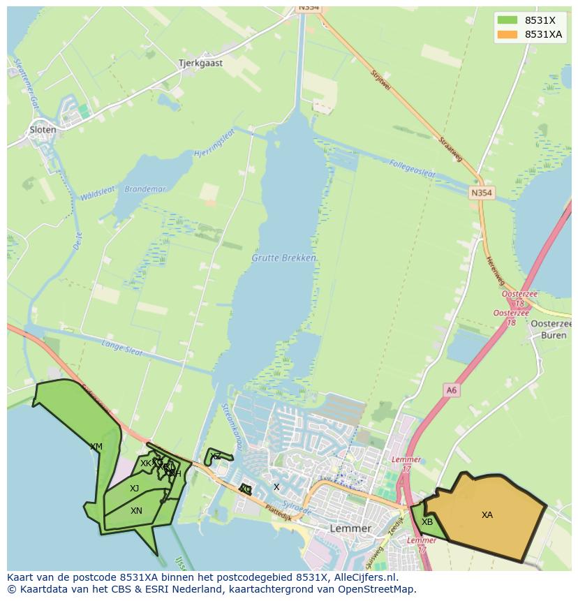 Afbeelding van het postcodegebied 8531 XA op de kaart.