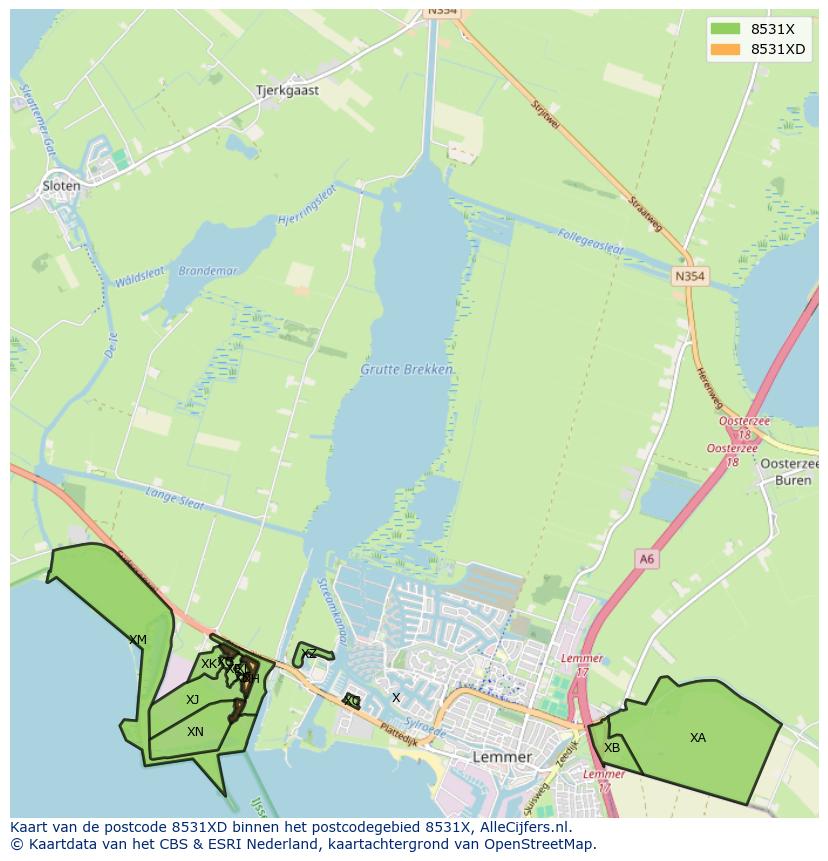 Afbeelding van het postcodegebied 8531 XD op de kaart.
