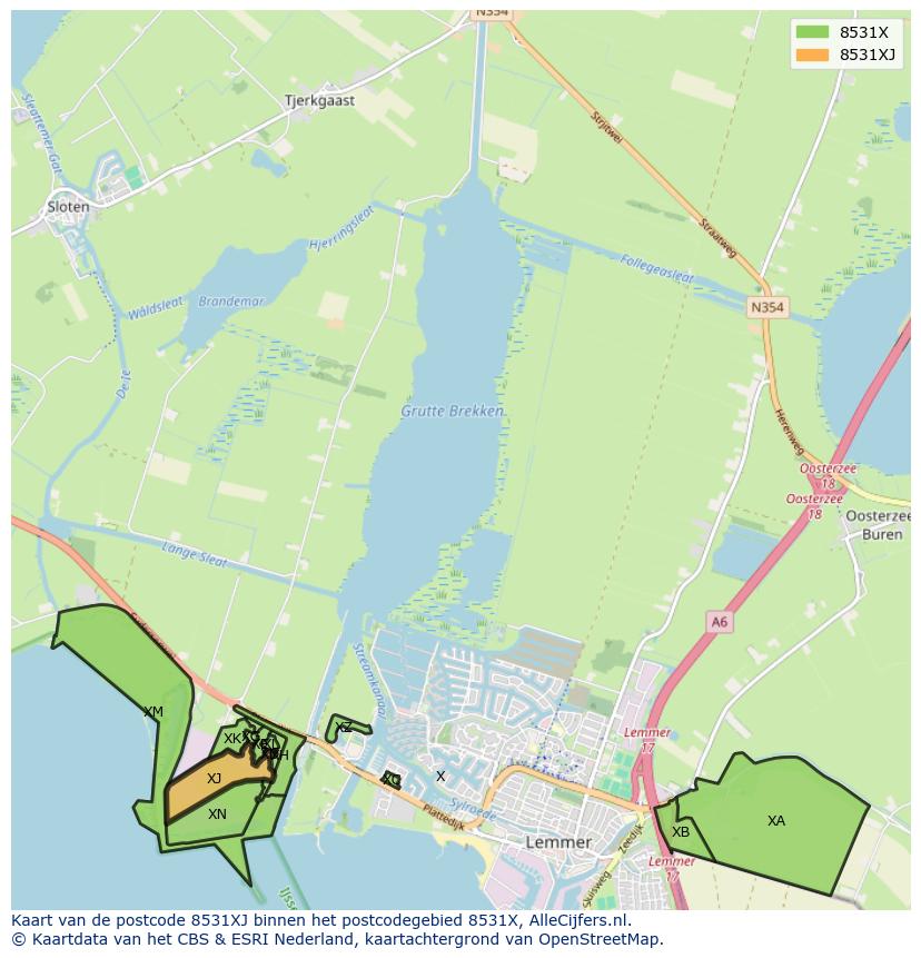 Afbeelding van het postcodegebied 8531 XJ op de kaart.
