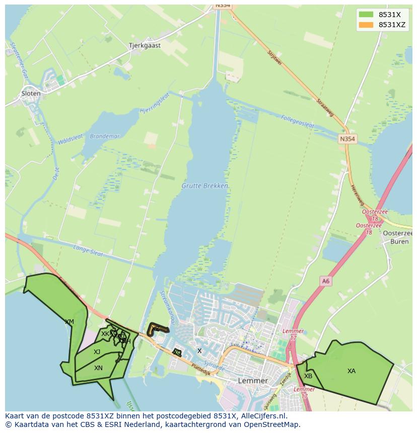Afbeelding van het postcodegebied 8531 XZ op de kaart.
