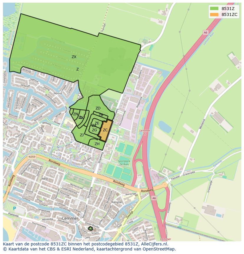 Afbeelding van het postcodegebied 8531 ZC op de kaart.