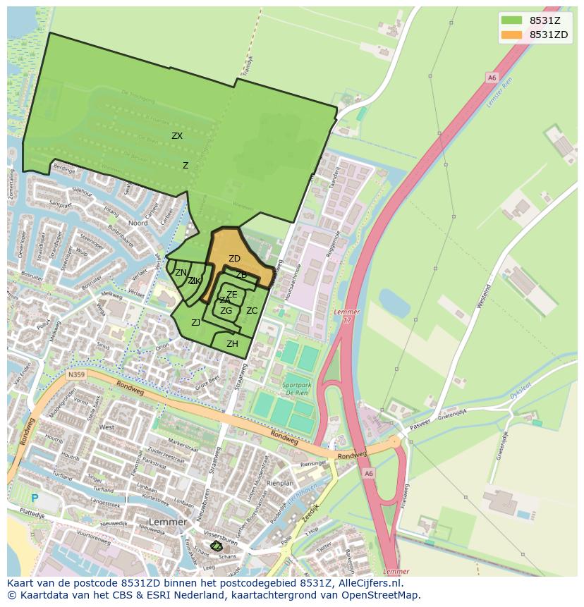 Afbeelding van het postcodegebied 8531 ZD op de kaart.