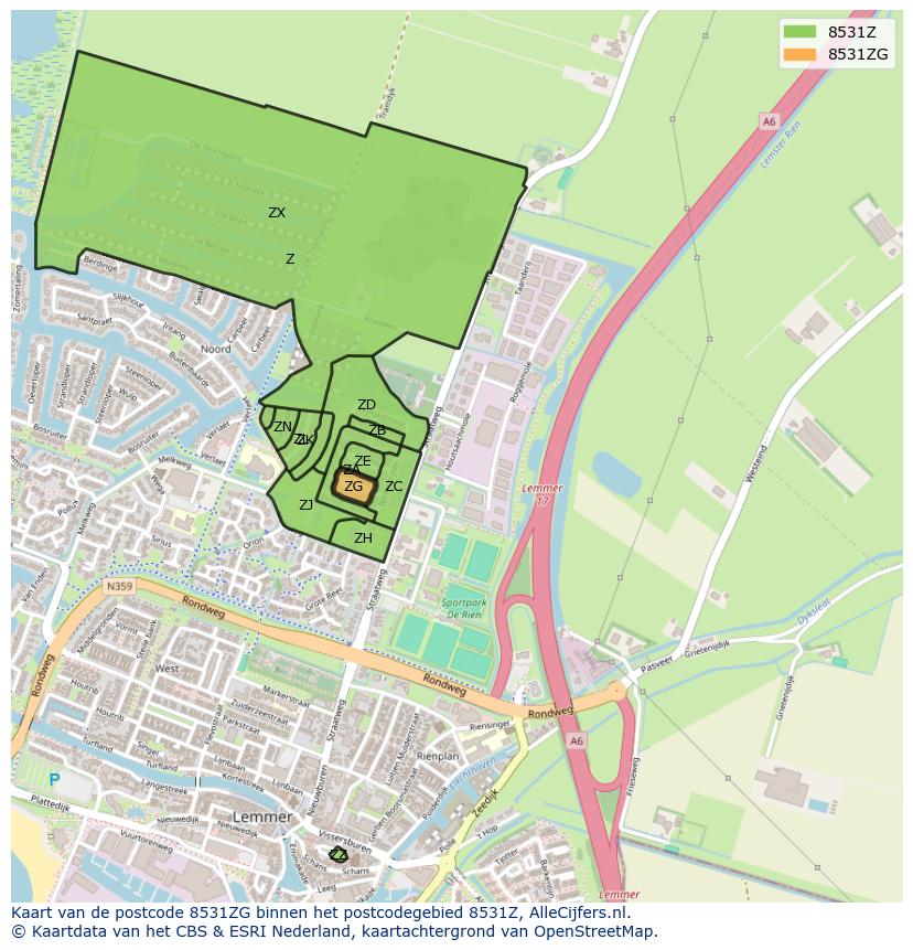 Afbeelding van het postcodegebied 8531 ZG op de kaart.