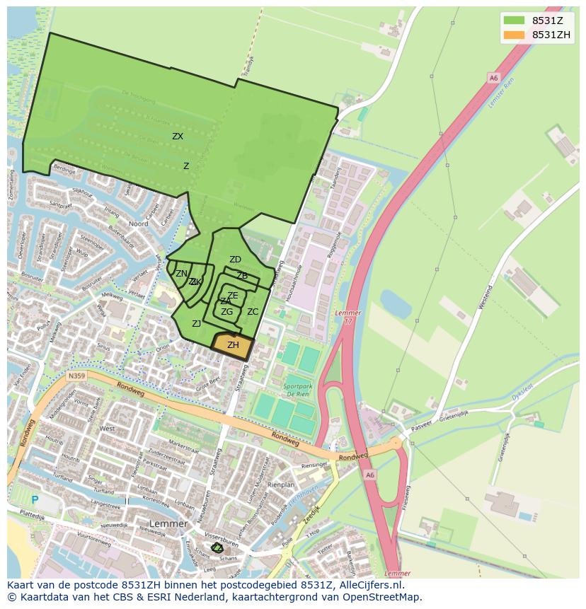 Afbeelding van het postcodegebied 8531 ZH op de kaart.