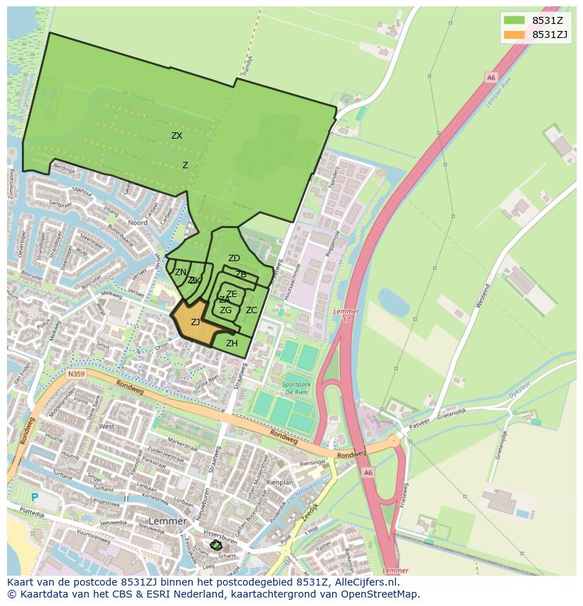 Afbeelding van het postcodegebied 8531 ZJ op de kaart.
