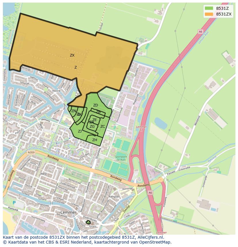 Afbeelding van het postcodegebied 8531 ZX op de kaart.