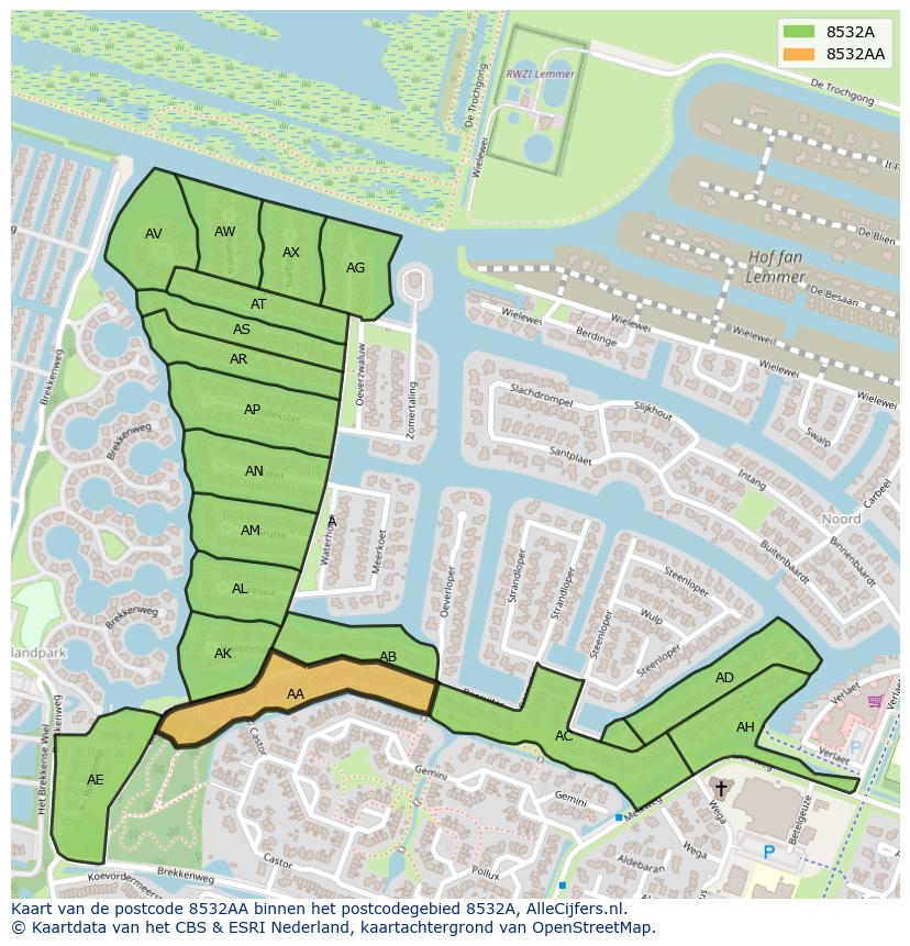 Afbeelding van het postcodegebied 8532 AA op de kaart.