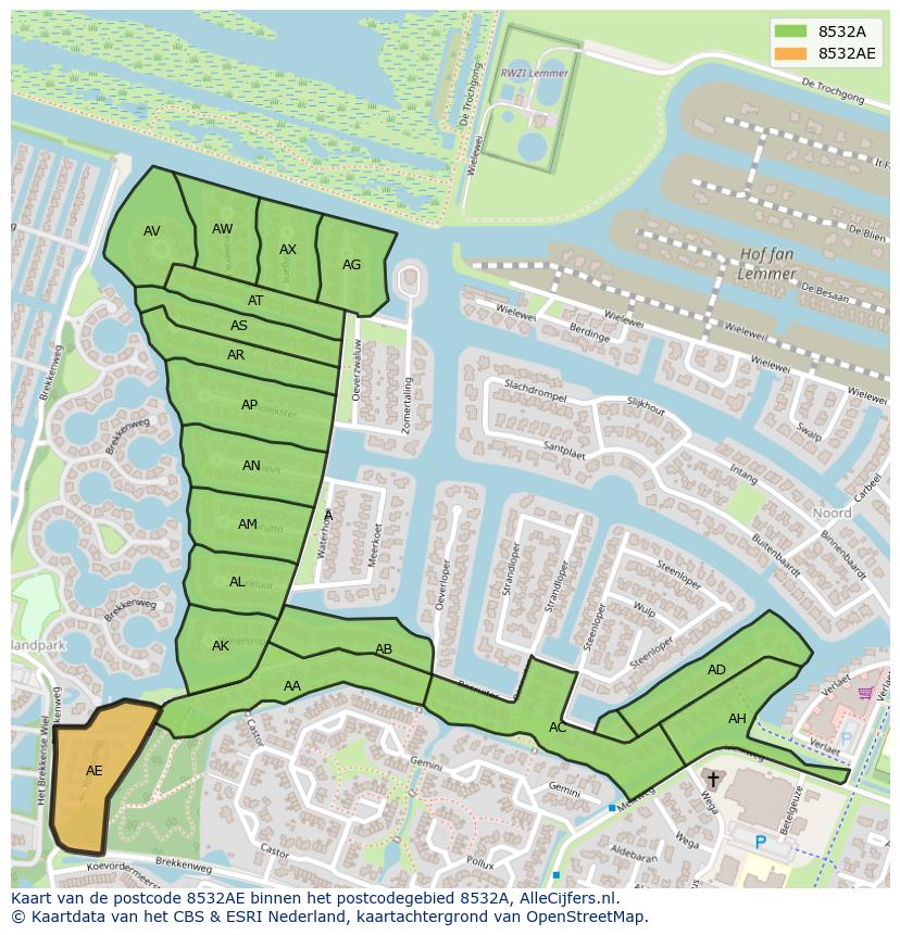 Afbeelding van het postcodegebied 8532 AE op de kaart.