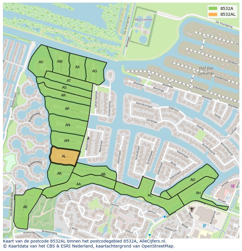 Afbeelding van het postcodegebied 8532 AL op de kaart.