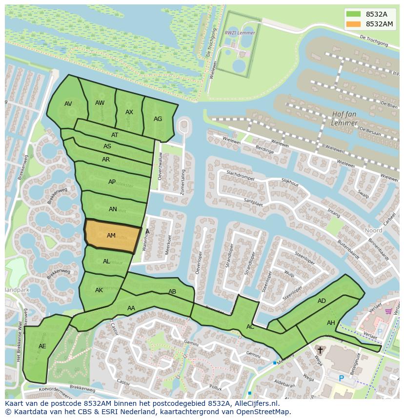 Afbeelding van het postcodegebied 8532 AM op de kaart.