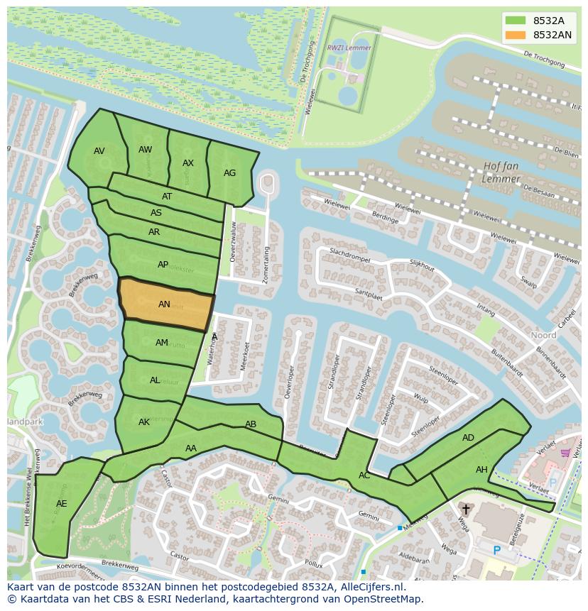 Afbeelding van het postcodegebied 8532 AN op de kaart.