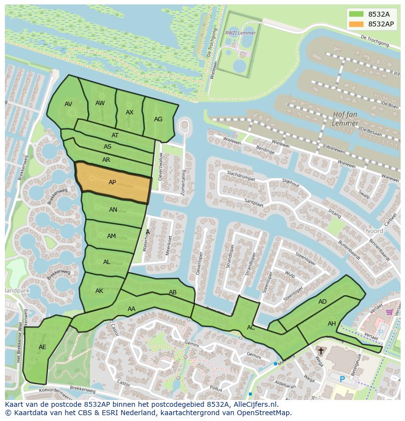 Afbeelding van het postcodegebied 8532 AP op de kaart.