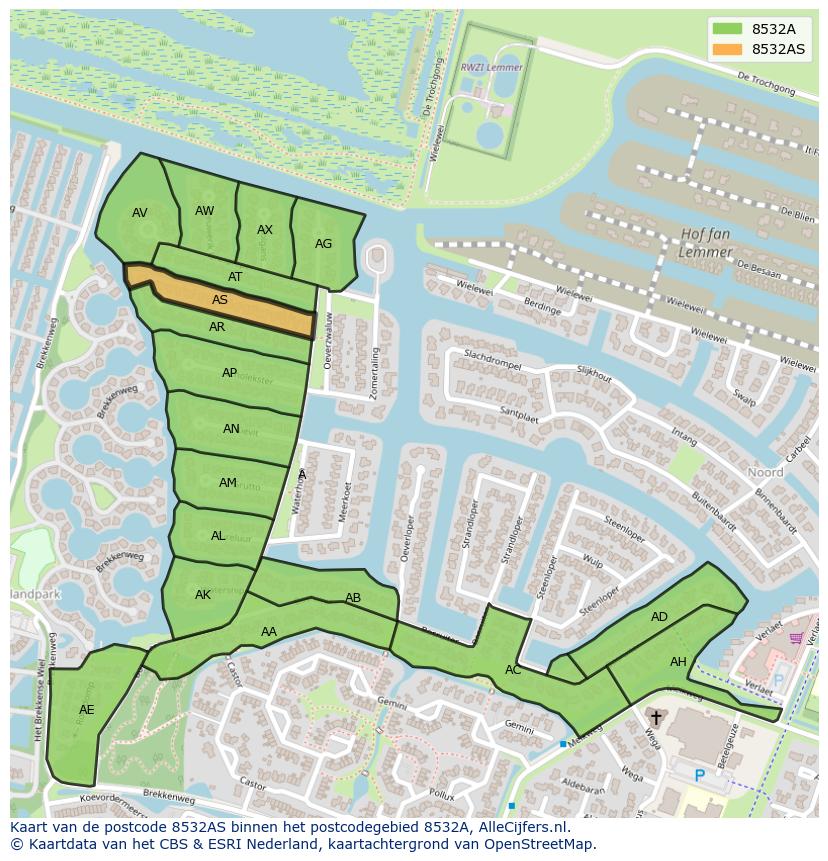 Afbeelding van het postcodegebied 8532 AS op de kaart.