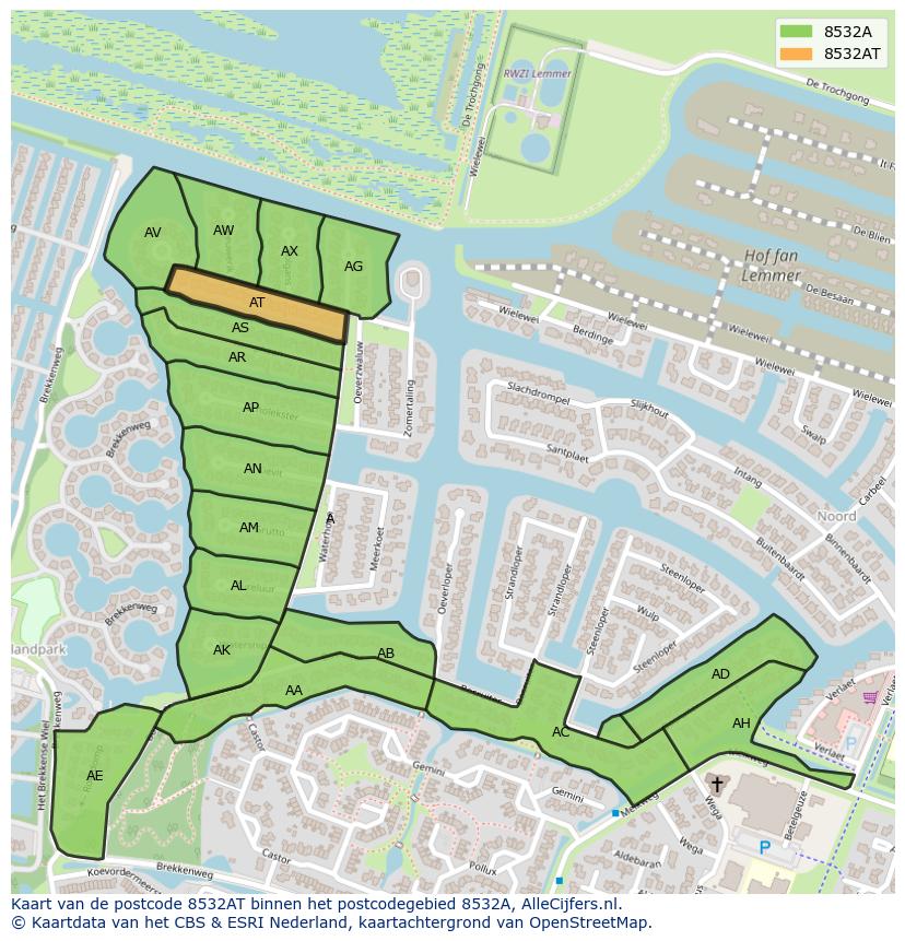 Afbeelding van het postcodegebied 8532 AT op de kaart.