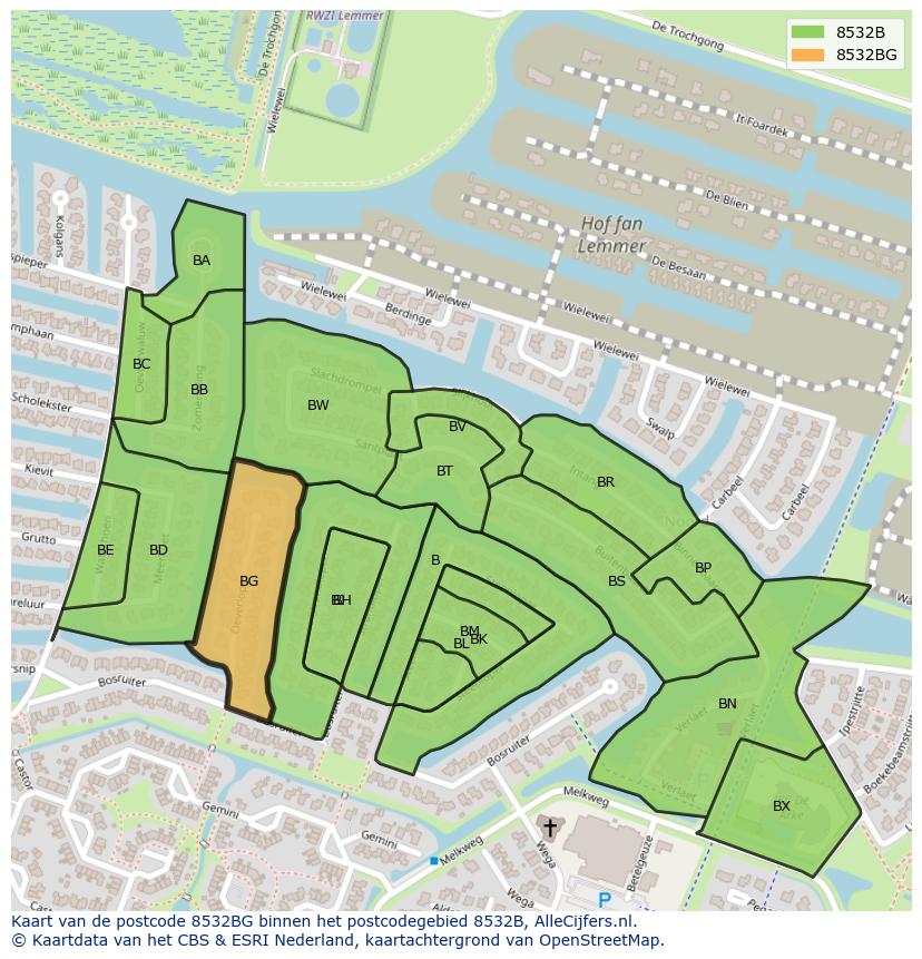 Afbeelding van het postcodegebied 8532 BG op de kaart.
