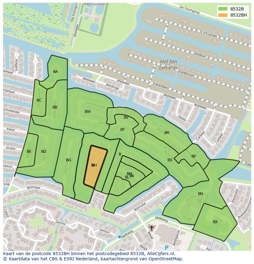 Afbeelding van het postcodegebied 8532 BH op de kaart.