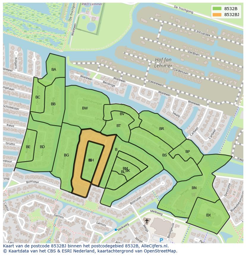 Afbeelding van het postcodegebied 8532 BJ op de kaart.