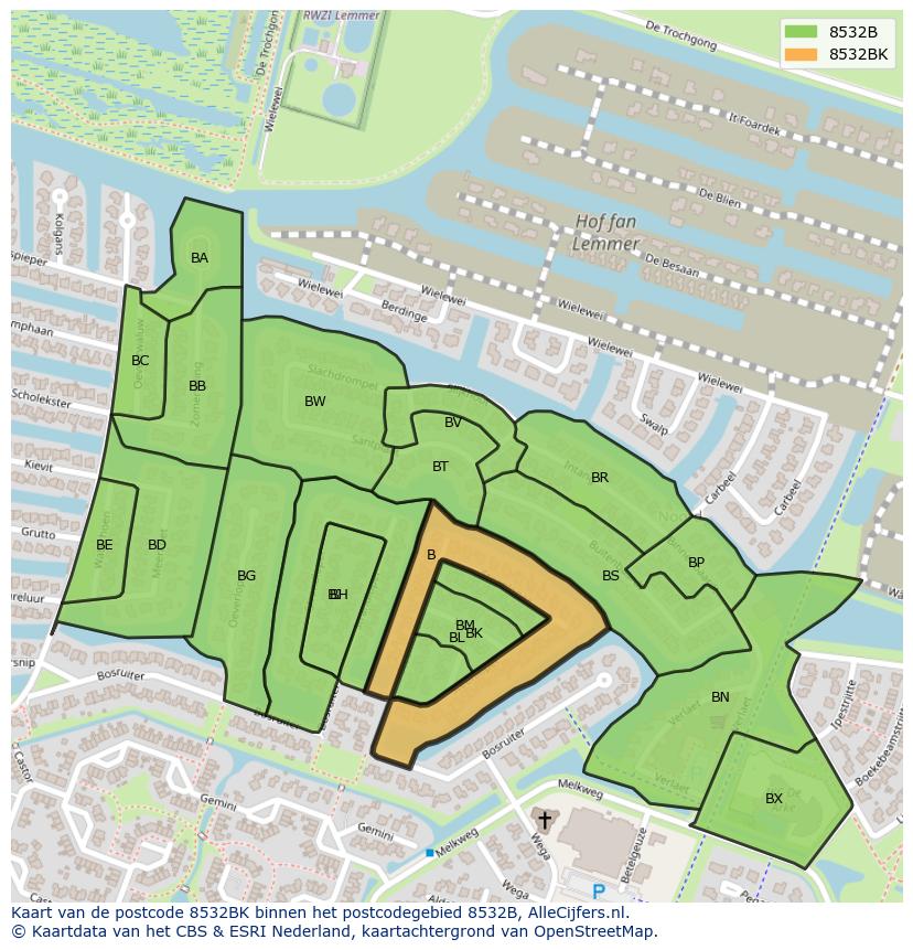 Afbeelding van het postcodegebied 8532 BK op de kaart.
