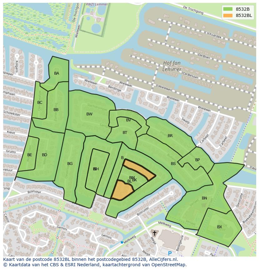 Afbeelding van het postcodegebied 8532 BL op de kaart.