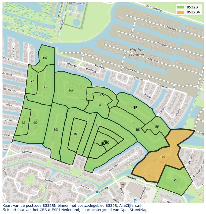 Afbeelding van het postcodegebied 8532 BN op de kaart.