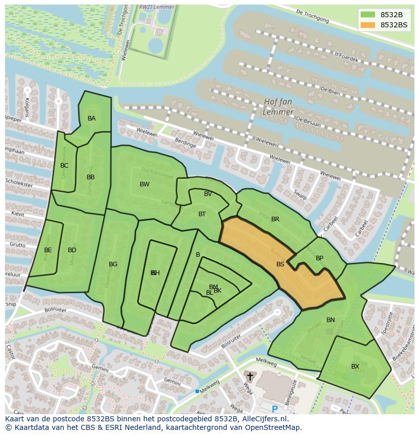Afbeelding van het postcodegebied 8532 BS op de kaart.