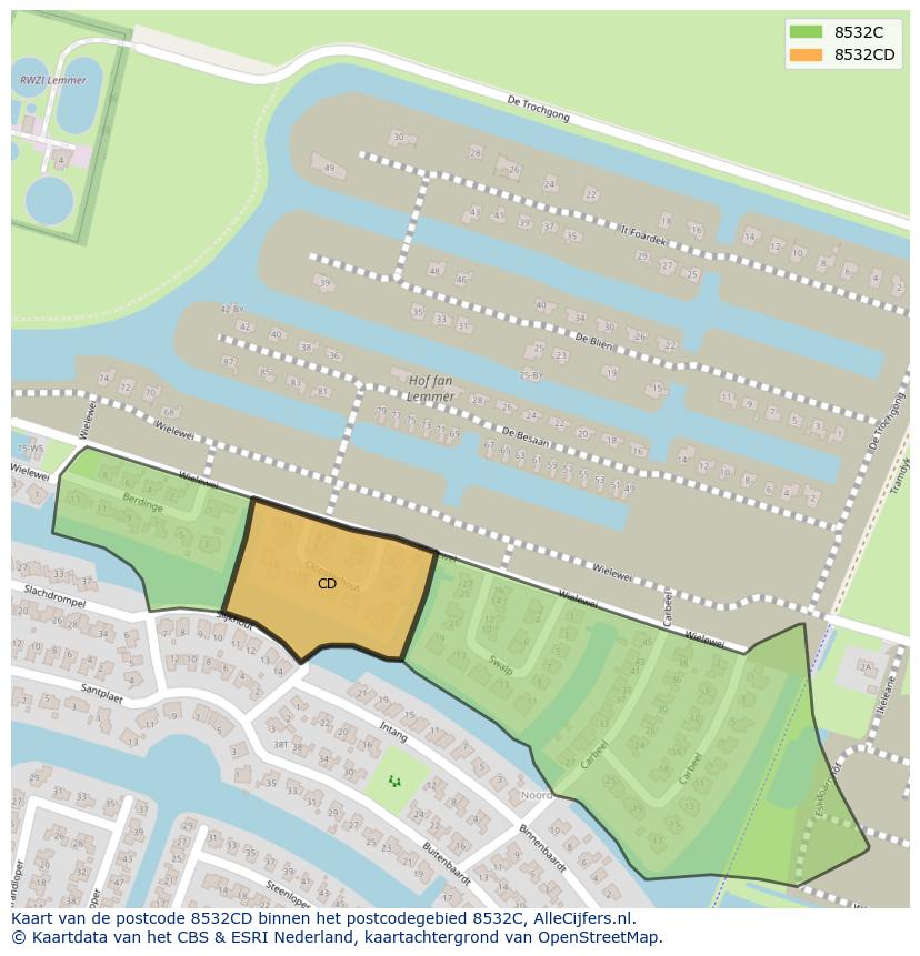 Afbeelding van het postcodegebied 8532 CD op de kaart.
