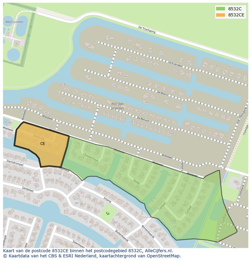 Afbeelding van het postcodegebied 8532 CE op de kaart.