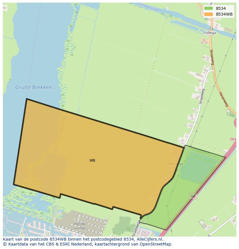 Afbeelding van het postcodegebied 8534 WB op de kaart.