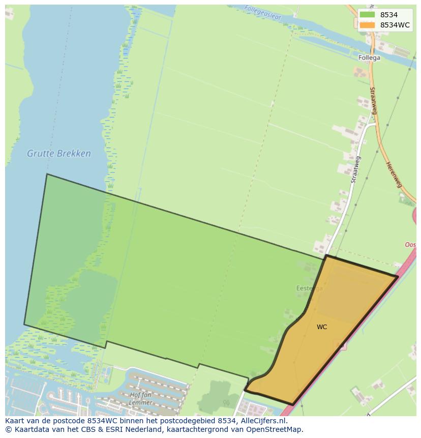Afbeelding van het postcodegebied 8534 WC op de kaart.